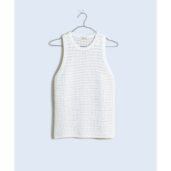 Madewell Crochet Knit Crewneck Sweater Tank Cotton Vest Bright Ivory XS NWT - Picture 3 of 13